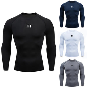 Camiseta de compresión para correr para hombre, camisetas deportivas de manga larga, sudadera para gimnasio y Fitness, chándal para correr, camisetas atléticas para hombre
