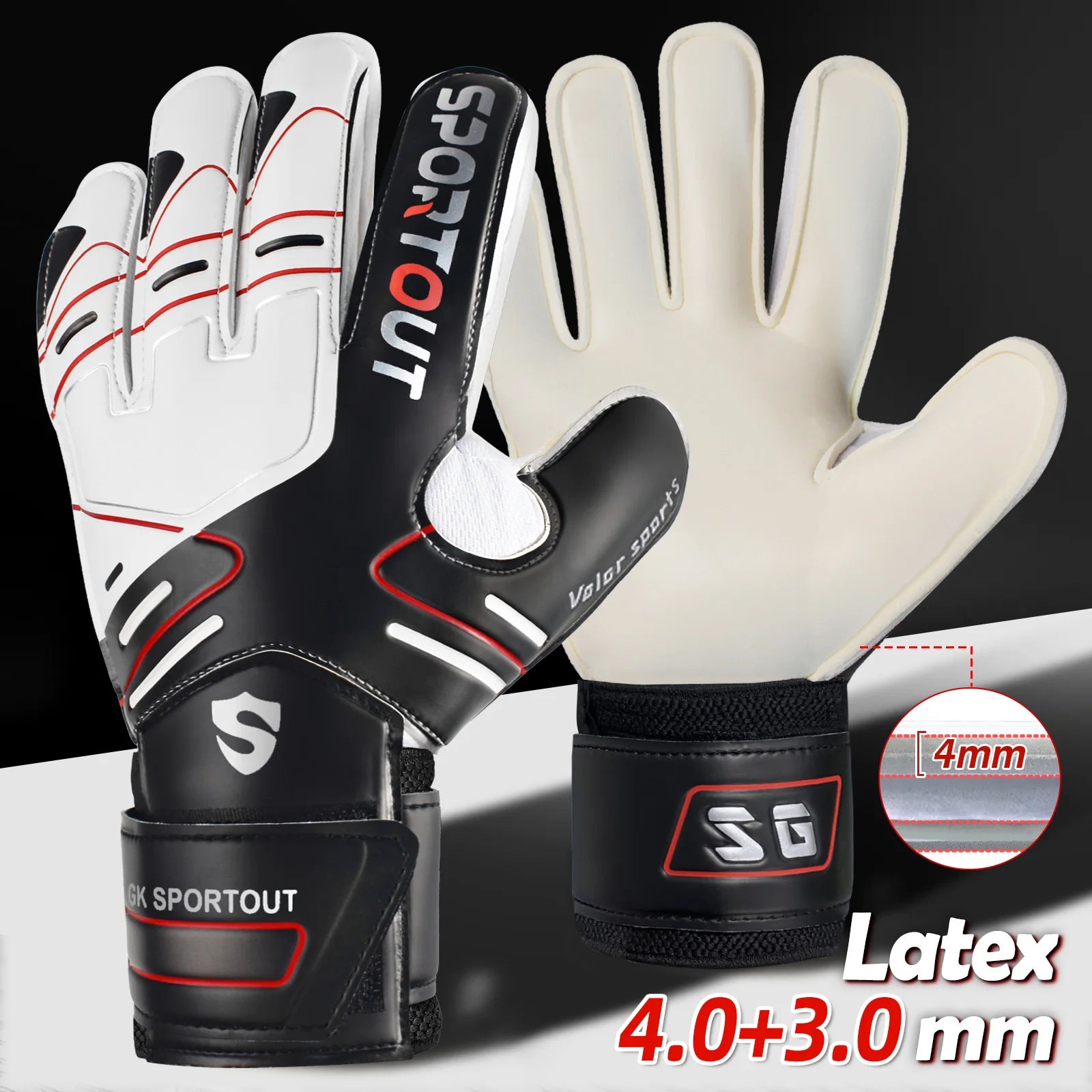 Guantes de portero de portero para jóvenes y adultos, agarre fuerte para ahorrar más resistente, con protección de dedo y látex de 4 + 3MM
