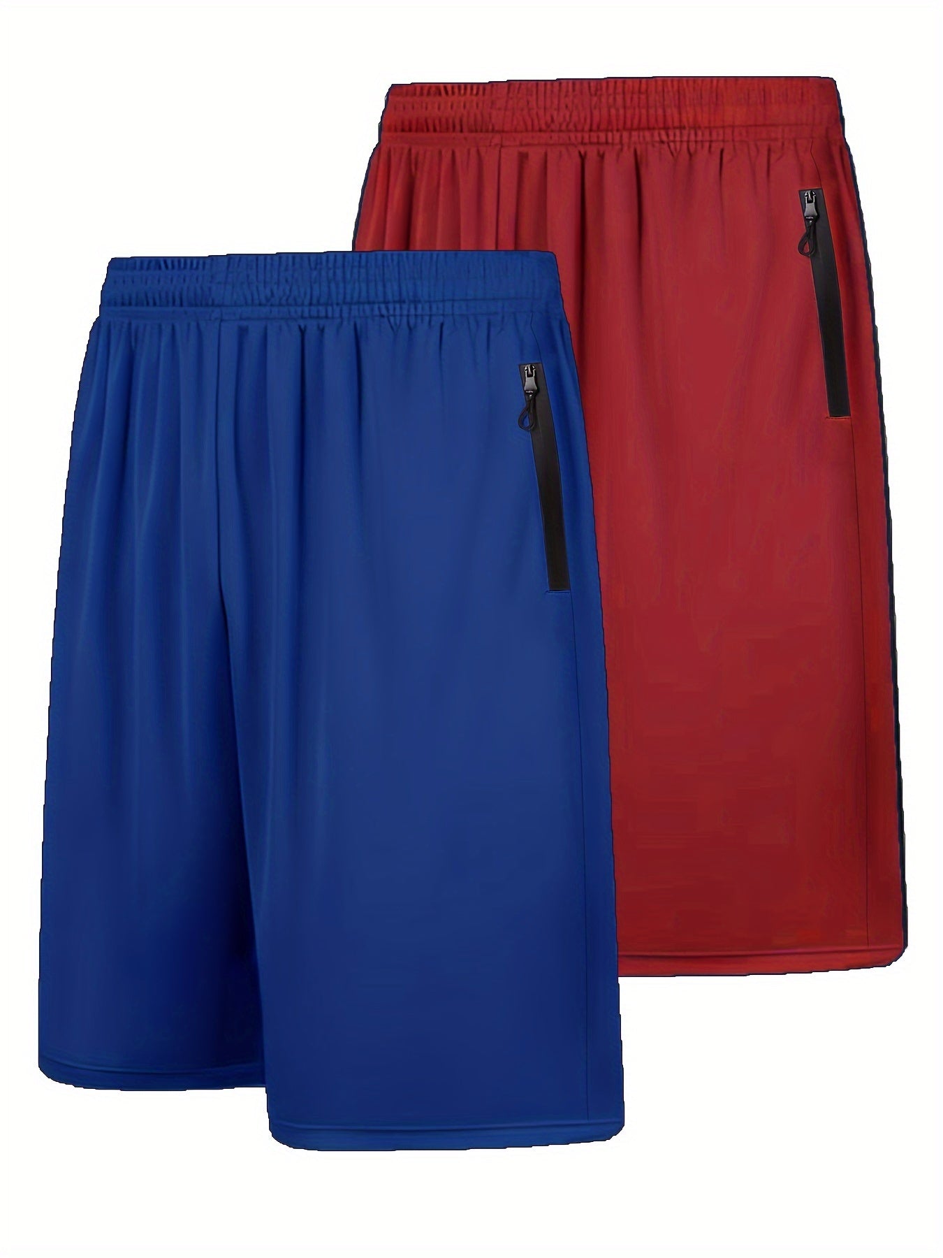 Quick Dry 2pcs Men's Athletic Shorts - Elastic Waistband with Zip Pockets - Basketball Football Activewear