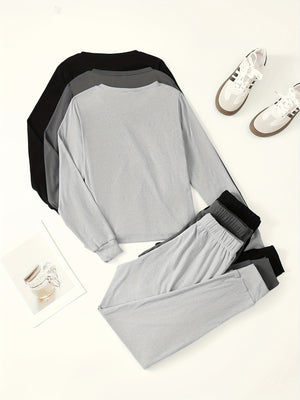 3 Sets Of Women's Activewear Tracksuits, Velvet Fabric, Long Sleeve Tops And Drawstring Pants, Casual Sportswear, Multiple Colors