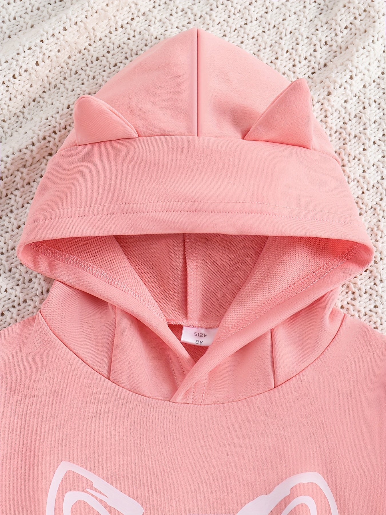 Girls' Letter and Cat Print Hoodie Sweatshirt Set, Spring/Autumn Casual Sportswear Two-Piece for Kids (Medium/Large), Perfect for Outdoor