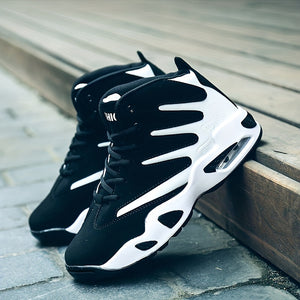 Men's Professional Basketball Shoes, Comfy High Top Breathable Non Slip Shock Absorption Lace Up Air Cushion Sneakers For Training Running Walking