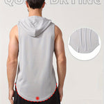 GOD GOT ME Print, Men's Quick-drying Breathable Sports Hooded Tanktop, Casual Light Loose Sleeveless Shirt For Gym Training Running Basketball