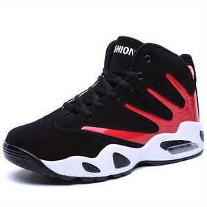 Men's Professional Basketball Shoes, Comfy High Top Breathable Non Slip Shock Absorption Lace Up Air Cushion Sneakers For Training Running Walking