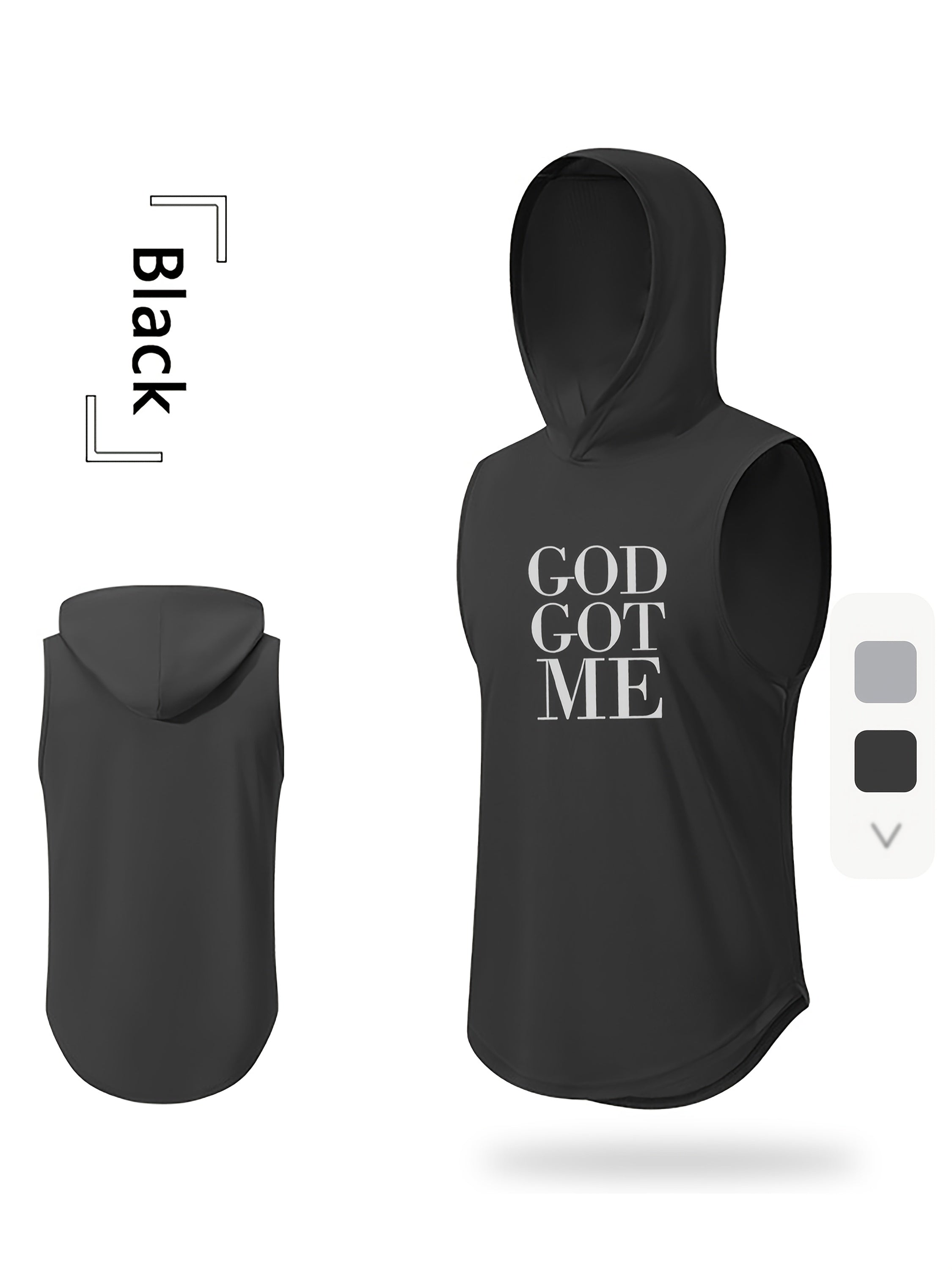 GOD GOT ME Print, Men's Quick-drying Breathable Sports Hooded Tanktop, Casual Light Loose Sleeveless Shirt For Gym Training Running Basketball