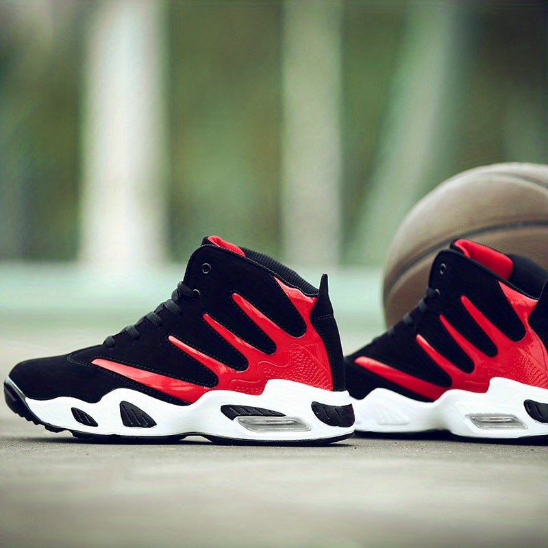 Men's Professional Basketball Shoes, Comfy High Top Breathable Non Slip Shock Absorption Lace Up Air Cushion Sneakers For Training Running Walking