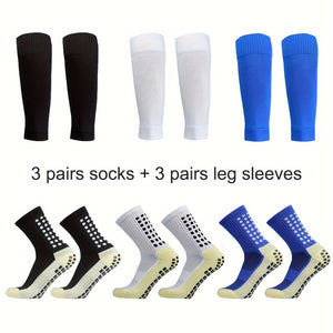 6 Pairs Sports Outdoor Leg Football Socks Set Breathable Non Slip Silicone Grip Soccer Socks