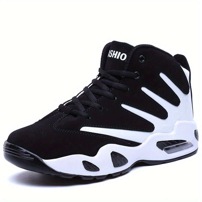 Men's Professional Basketball Shoes, Comfy High Top Breathable Non Slip Shock Absorption Lace Up Air Cushion Sneakers For Training Running Walking