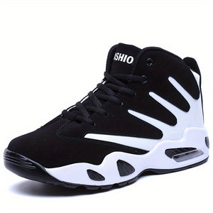 Men's Professional Basketball Shoes, Comfy High Top Breathable Non Slip Shock Absorption Lace Up Air Cushion Sneakers For Training Running Walking