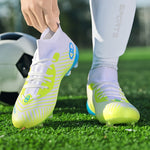 Men's Trendy Striped AG Soccer Shoe With Collar, Non Slip Comfy Football Training Shoes For Outdoor Competition, All Seasons