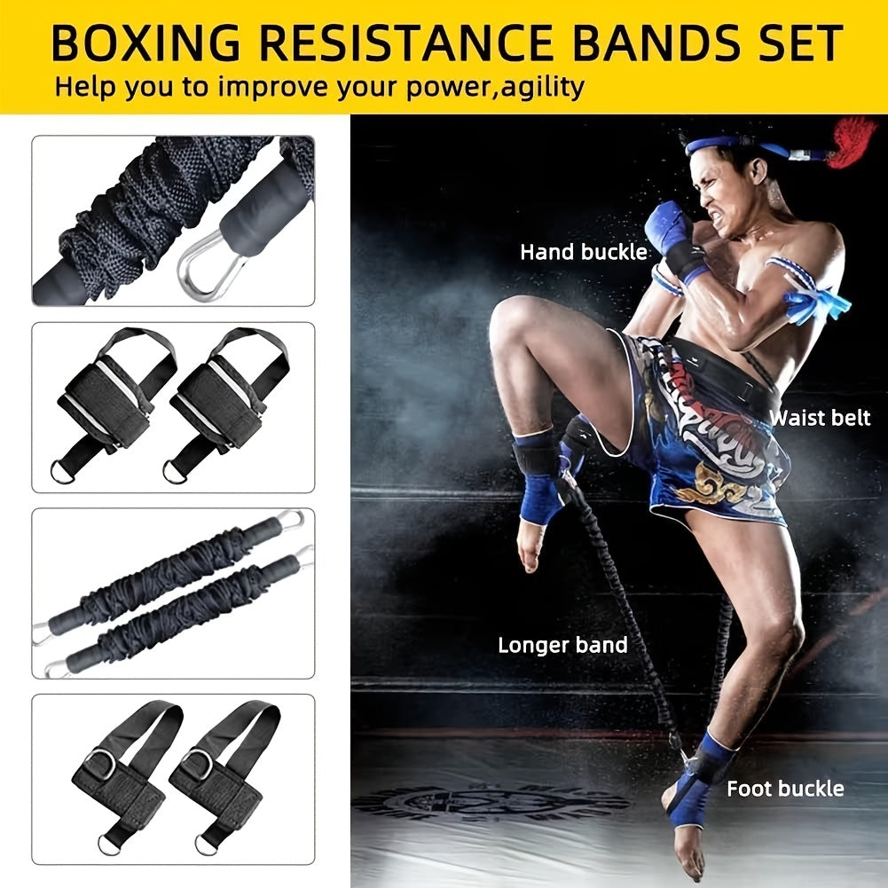 4pcs 160lbs Boxing Training Resistance Band Set - Exercise Equipment with Belt, Ankle Buckles, Hand Buckles for MMA, Karate, Basketball, Football - Enhances Power and Strength, Orange/Black