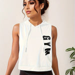 Women's Sleeveless Hooded T-Shirt with Letter Print, Loose Fit Casual Sportswear Top, Breathable Activewear Tank