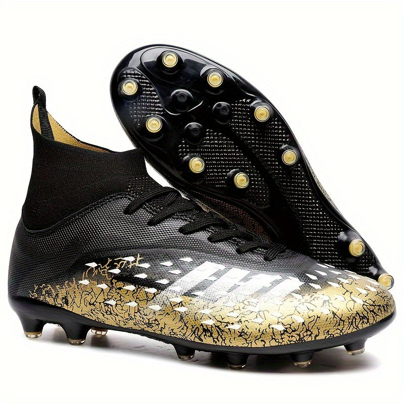 Men's Professional Football Shoes High Top Lace Up Non Slip With Cleat For Outdoor Competition Training Running, All Seasons