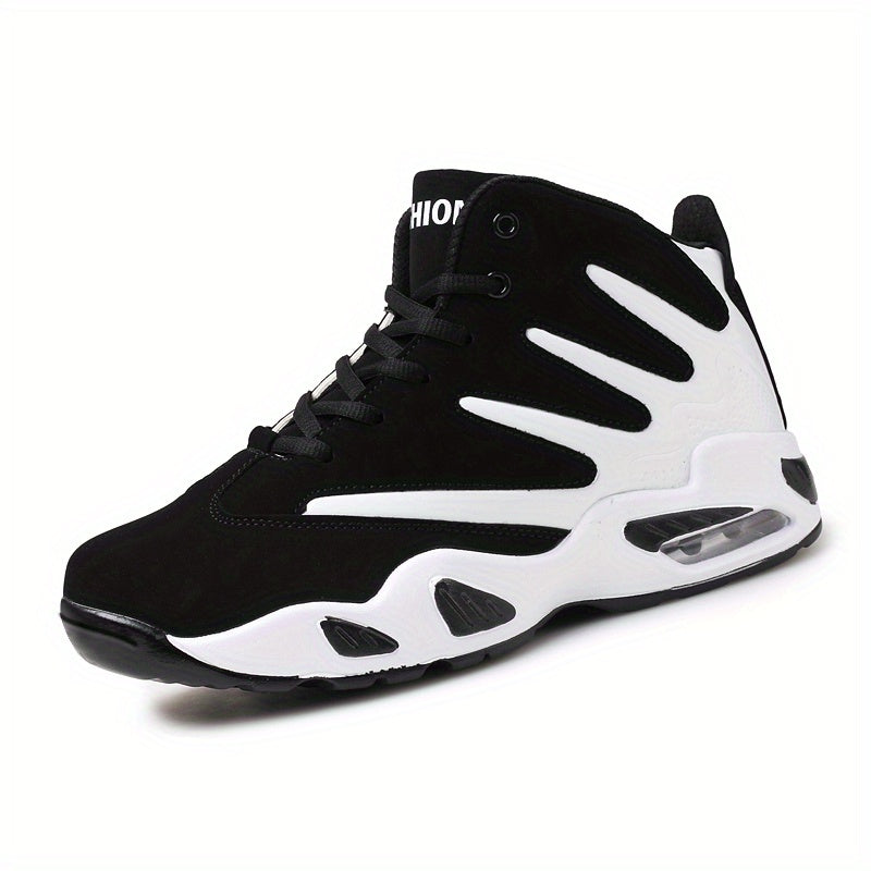 Men's Professional Basketball Shoes, Comfy High Top Breathable Non Slip Shock Absorption Lace Up Air Cushion Sneakers For Training Running Walking