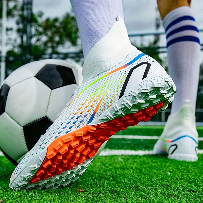 Professional Men's High Top Turf Football Boots - Anti-skid Breathable Lace Up TF Soccer Cleats for Summer Rainy Day Training and Outdoor Competition