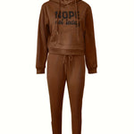 Womens Fashionable Athleisure Set - Letter Print Hoodie with Kangaroo Pocket & Drawstring Pants - Casual, Comfortable Sportswear Outfit for Everyday Style