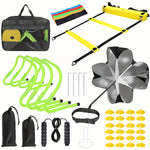 42pcs Agility Ladder Football Training Equipment Set Include 4 Agility Hurdles 24 Cones Running Parachute 12ft Ladder