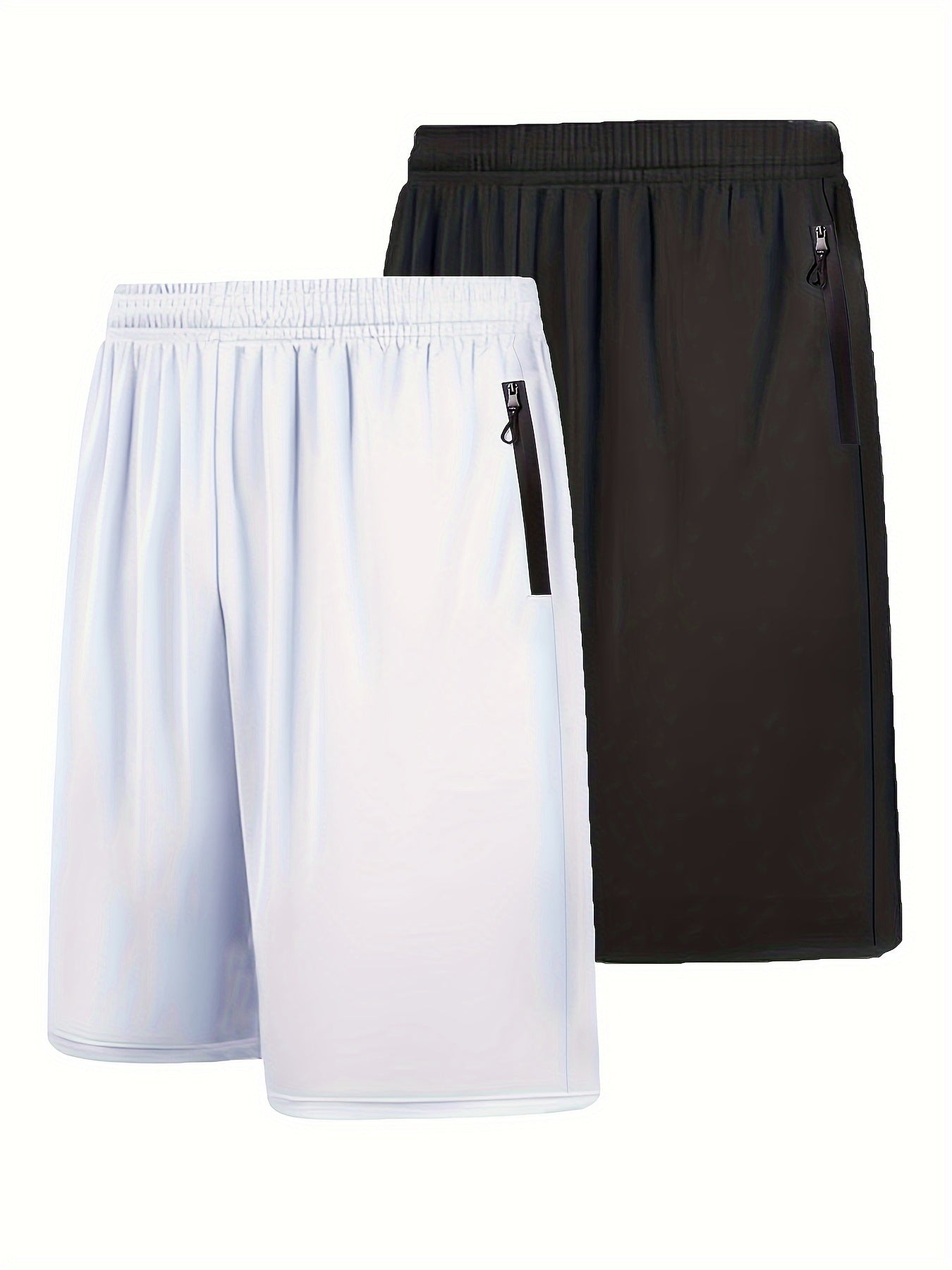 Quick Dry 2pcs Men's Athletic Shorts - Elastic Waistband with Zip Pockets - Basketball Football Activewear