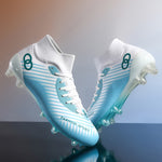 Men's Trendy Striped AG Soccer Shoe With Collar, Non Slip Comfy Football Training Shoes For Outdoor Competition, All Seasons