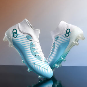 Men's Trendy Striped AG Soccer Shoe With Collar, Non Slip Comfy Football Training Shoes For Outdoor Competition, All Seasons