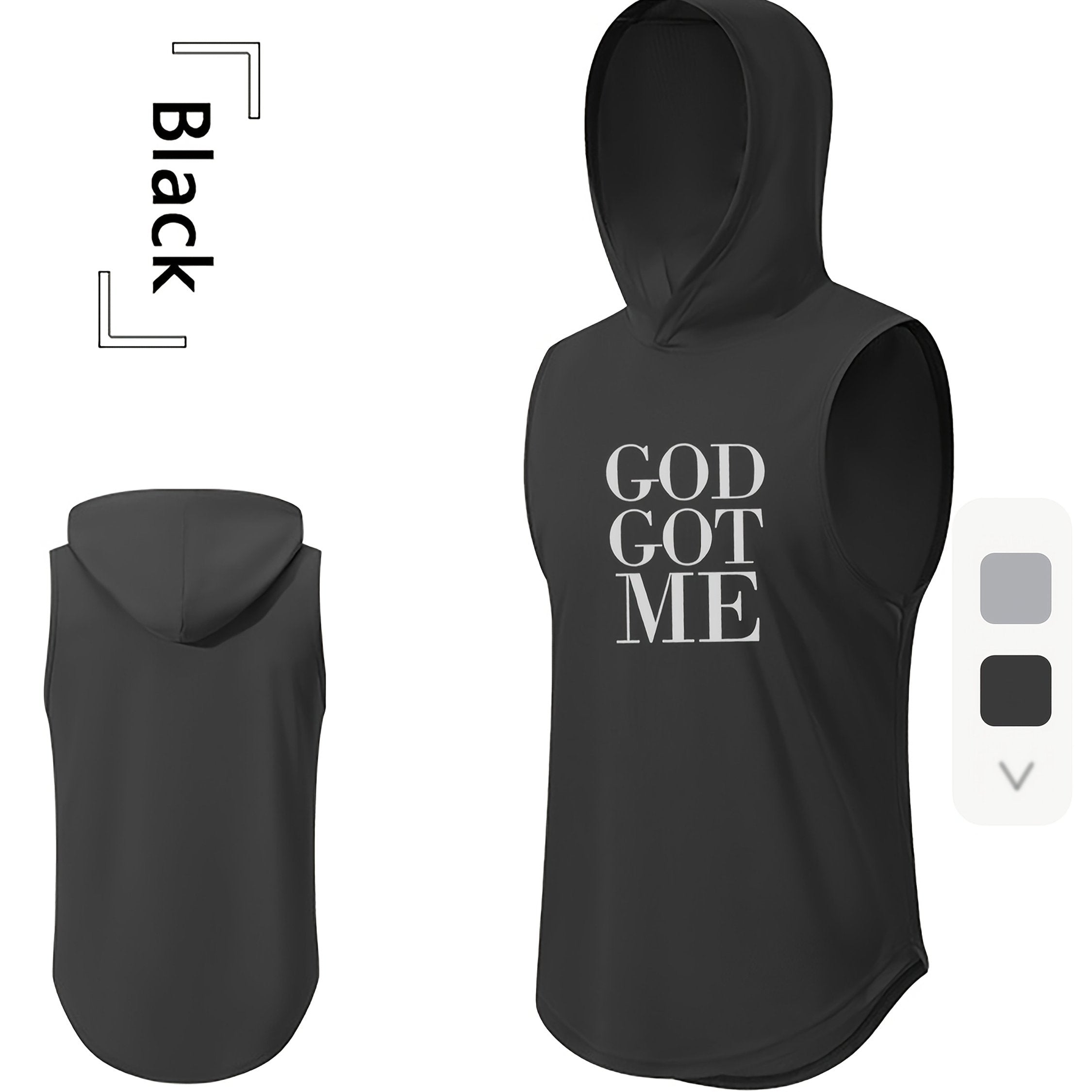 GOD GOT ME Print, Men's Quick-drying Breathable Sports Hooded Tanktop, Casual Light Loose Sleeveless Shirt For Gym Training Running Basketball