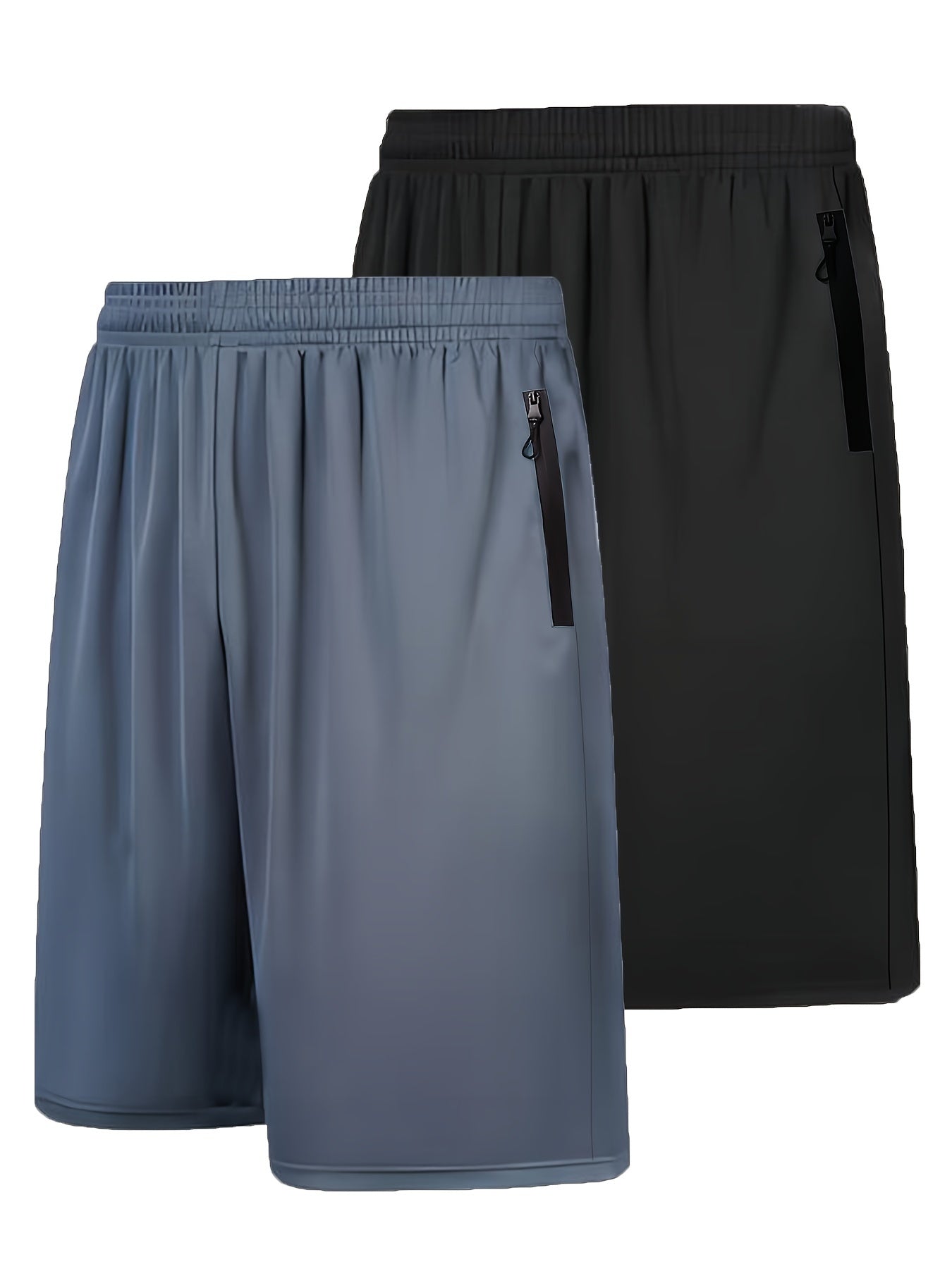 Quick Dry 2pcs Men's Athletic Shorts - Elastic Waistband with Zip Pockets - Basketball Football Activewear