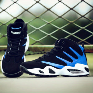 Men's Professional Basketball Shoes, Comfy High Top Breathable Non Slip Shock Absorption Lace Up Air Cushion Sneakers For Training Running Walking