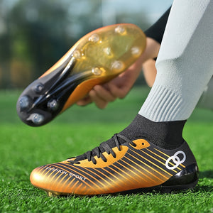 Men's Trendy Striped AG Soccer Shoe With Collar, Non Slip Comfy Football Training Shoes For Outdoor Competition, All Seasons