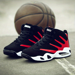 Men's Professional Basketball Shoes, Comfy High Top Breathable Non Slip Shock Absorption Lace Up Air Cushion Sneakers For Training Running Walking